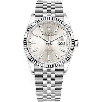 Cópia Rolex Datejust 36 Aço e amp; Relógio feminino com mostrador em ouro branco e prata M126234-0013