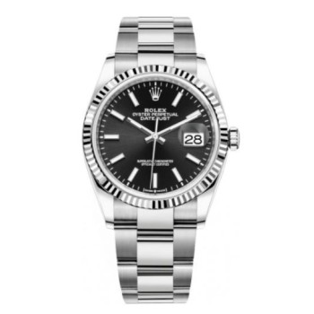 Réplica Rolex Datejust 36 em aço e amp; Relógio feminino em ouro branco com mostrador preto M126234-0016