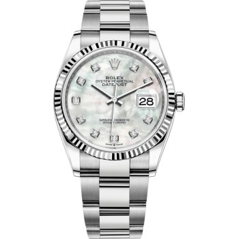 Réplica Rolex Datejust 36 em aço e amp; Relógio feminino em ouro branco madrepérola com mostrador diamante M126234-0020