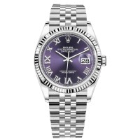 Rolex Datejust 36 falso em aço e amp; Relógio feminino em ouro branco beringela diamante pavimentado com mostrador romano M126234-0021