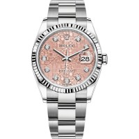 Réplica Rolex Datejust 36 Aço Inoxidável Rosa Jubileu Diamante Mostrador Relógio Unissex M126234-0024