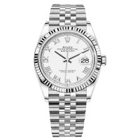 Réplica Rolex Datejust 36 em aço e amp; Relógio feminino com mostrador romano branco em ouro branco M126234-0025