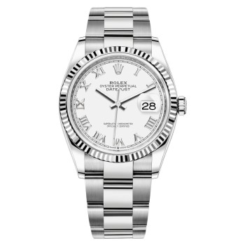 Cópia Rolex Datejust 36 Aço e amp; Relógio feminino com mostrador romano branco em ouro branco M126234-0026