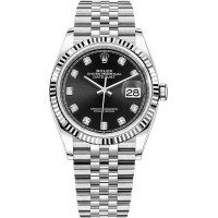 Cópia Rolex Datejust 36 Aço e amp; Relógio feminino em ouro branco com mostrador de diamante preto M126234-0027