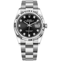 Rolex Datejust 36 falso em aço e amp; Relógio feminino em ouro branco com mostrador de diamante preto M126234-0028