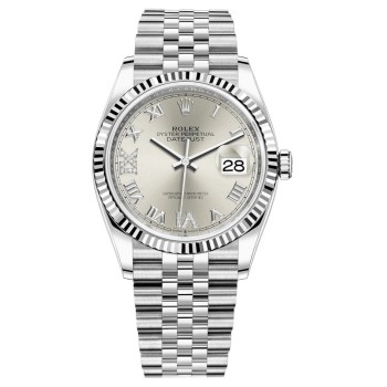 Rolex Datejust 36 falso em aço e amp; Relógio feminino em ouro branco prata diamante pavimentado com mostrador romano M126234-0029