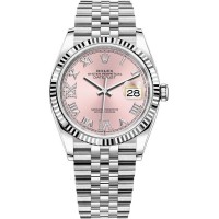 Rolex Datejust 36 falso em aço e amp; Relógio feminino em ouro branco rosa diamante pavimentado com mostrador romano M126234-0031