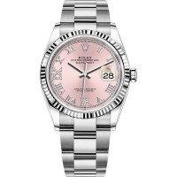 Réplica Rolex Datejust 36 em aço e amp; Relógio feminino em ouro branco rosa diamante pavimentado com mostrador romano M126234-0032