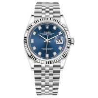 Cópia Rolex Datejust 36 Aço e amp; Relógio feminino com mostrador de diamante azul em ouro branco M126234-0037