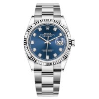 Rolex Datejust 36 falso em aço e amp; Relógio feminino com mostrador de diamante azul em ouro branco M126234-0038