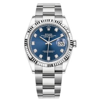 Rolex Datejust 36 falso em aço e amp; Relógio feminino com mostrador de diamante azul em ouro branco M126234-0038