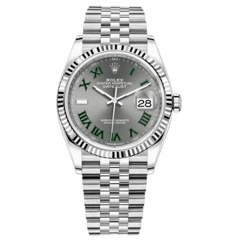 Cópia Rolex Datejust 36 Aço e amp; Relógio feminino com mostrador romano em ardósia em ouro branco M126234-0045