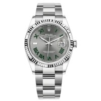 Rolex Datejust 36 falso em aço e amp; Relógio feminino com mostrador romano em ardósia em ouro branco M126234-0046