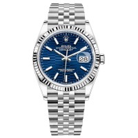 Réplica Rolex Datejust 36 em aço e amp; Relógio feminino com mostrador com motivos canelados em ouro branco e azul M126234-0049