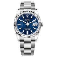 Cópia Rolex Datejust 36 Aço e amp; Relógio feminino com mostrador com motivos canelados em ouro branco e azul M126234-0050