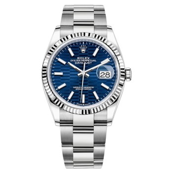 Cópia Rolex Datejust 36 Aço e amp; Relógio feminino com mostrador com motivos canelados em ouro branco e azul M126234-0050