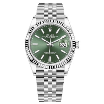 Cópia Rolex Datejust 36 Aço e amp; Relógio feminino com mostrador verde menta em ouro branco M126234-0051