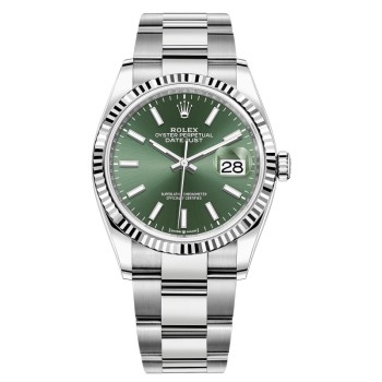 Rolex Datejust 36 falso em aço e amp; Relógio feminino com mostrador verde menta em ouro branco M126234-0052