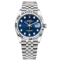 Rolex Datejust 36 falso em aço e amp; Relógio feminino em ouro branco com motivo canelado e diamante com mostrador M126234-0057