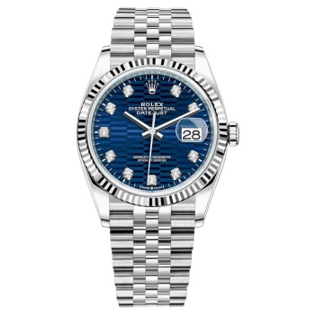 Rolex Datejust 36 falso em aço e amp; Relógio feminino em ouro branco com motivo canelado e diamante com mostrador M126234-0057