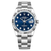 Réplica Rolex Datejust 36 em aço e amp; Relógio feminino em ouro branco com motivo canelado e diamante com mostrador M126234-0058