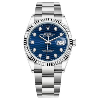 Réplica Rolex Datejust 36 em aço e amp; Relógio feminino em ouro branco com motivo canelado e diamante com mostrador M126234-0058