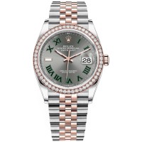 Cópia Rolex Datejust 36 Aço e amp; Relógio feminino Everose Gold Slate Roman Dial Diamond Bezel M126281RBR-0017