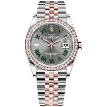 Cópia Rolex Datejust 36 Aço e amp; Relógio feminino Everose Gold Slate Roman Dial Diamond Bezel M126281RBR-0017