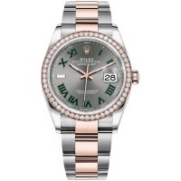 Rolex Datejust 36 falso em aço e amp; Relógio feminino Everose Gold Slate Roman Dial Diamond Bezel M126281RBR-0018