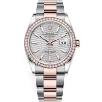 Rolex Datejust 36 falso em aço e amp; Relógio feminino Everose ouro prata com motivo canelado mostrador moldura de diamante M126281RBR-0022