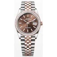 Réplica Rolex Datejust 36 em aço e amp; Relógio feminino Everose ouro chocolate com moldura de diamante M126281RBR-0031