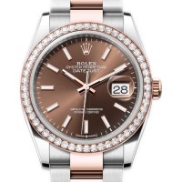 Cópia Rolex Datejust 36 Aço e amp; Relógio feminino Everose ouro chocolate com moldura de diamante M126281RBR-0032