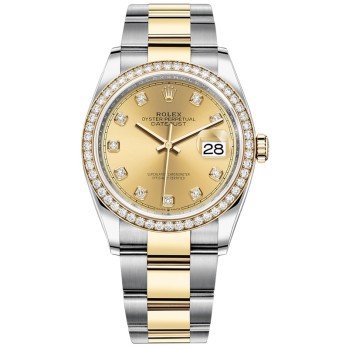 Réplica Rolex Datejust 36 em ouro amarelo e amp; Relógio feminino Diamonds Champagne Diamond Dial M126283RBR-0004