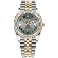 Réplica Rolex Datejust 36 em ouro amarelo e amp; Relógio feminino com mostrador romano Diamonds Slate Wimbledon M126283RBR-0021