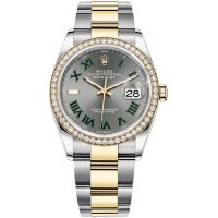 Cópia Rolex Datejust 36 ouro amarelo e amp; Relógio feminino com mostrador romano Diamonds Slate Wimbledon M126283RBR-0022