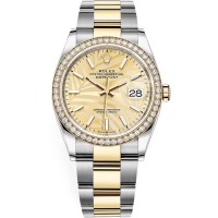 Réplica Rolex Datejust 36 em ouro amarelo e amp; Relógio feminino com mostrador com motivo de palma dourada e diamantes M126283RBR-0024