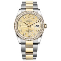 Rolex Datejust 36 falso em ouro amarelo e amp; Relógio feminino com diamantes dourados com motivo de palma e mostrador de diamante M126283RBR-0030