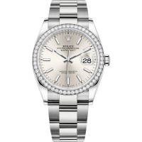 Réplica Rolex Datejust 36 em ouro branco e amp; Relógio feminino com mostrador prateado e diamantes M126284RBR-0006