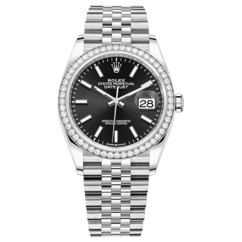 Réplica Rolex Datejust 36 em ouro branco e amp; Relógio feminino com mostrador preto de diamantes M126284RBR-0007