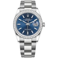 Rolex Datejust 36 falso em ouro branco e amp; Relógio feminino com mostrador azul de diamantes M126284RBR-0010