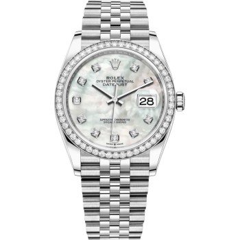 Rolex Datejust 36 falso em ouro branco e amp; Relógio feminino com diamantes madrepérola e mostrador de diamante M126284RBR-0011