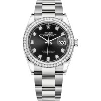 Cópia Rolex Datejust 36 em ouro branco e amp; Relógio feminino com mostrador diamante preto diamantes M126284RBR-0020