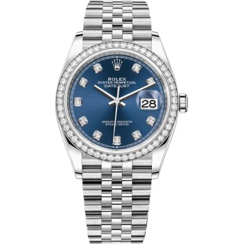 Réplica Rolex Datejust 36 em ouro branco e amp; Relógio feminino com mostrador diamante azul diamantes M126284RBR-0029