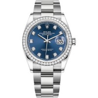 Cópia Rolex Datejust 36 em ouro branco e amp; Relógio feminino com mostrador diamante azul diamantes M126284RBR-0030