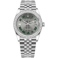 Réplica Rolex Datejust 36 em ouro branco e amp; Relógio feminino com mostrador romano de ardósia de diamantes M126284RBR-0037