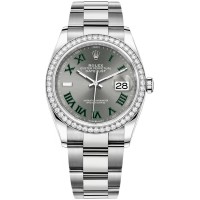 Cópia Rolex Datejust 36 em ouro branco e amp; Relógio feminino com mostrador romano de ardósia e diamantes M126284RBR-0038