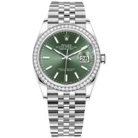 Réplica Rolex Datejust 36 em ouro branco e amp; Relógio feminino com mostrador verde menta e diamantes M126284RBR-0043