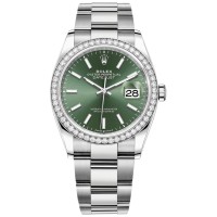 Cópia Rolex Datejust 36 em ouro branco e amp; Relógio feminino com mostrador verde menta e diamantes M126284RBR-0044