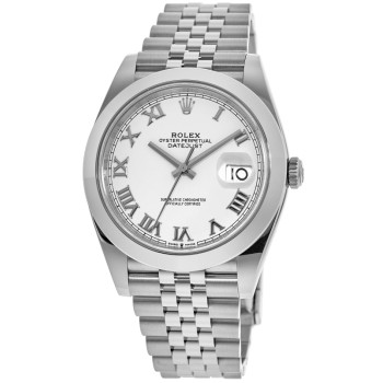 Relógio masculino Rolex Datejust 41 de aço inoxidável branco com pulseira do jubileu romano M126300-0016