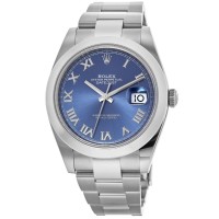 Réplica Rolex Datejust 41 em aço inoxidável Azzuro azul com mostrador romano relógio masculino M126300-0017